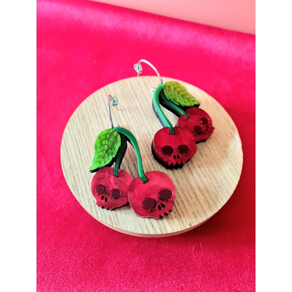 Skull Cherry Statement Earrings by Cherryloco Jewellery 1
