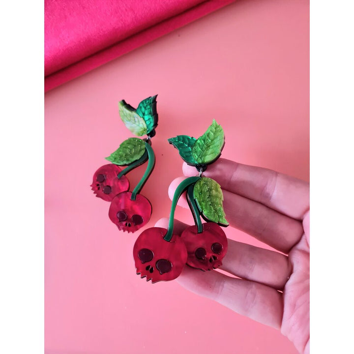 Skull Cherry Statement Earrings by Cherryloco Jewellery 3
