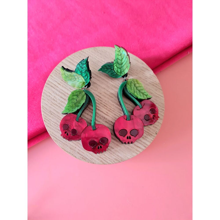 Skull Cherry Statement Earrings by Cherryloco Jewellery