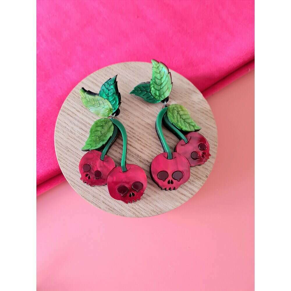 Skull Cherry Statement Earrings by Cherryloco Jewellery
