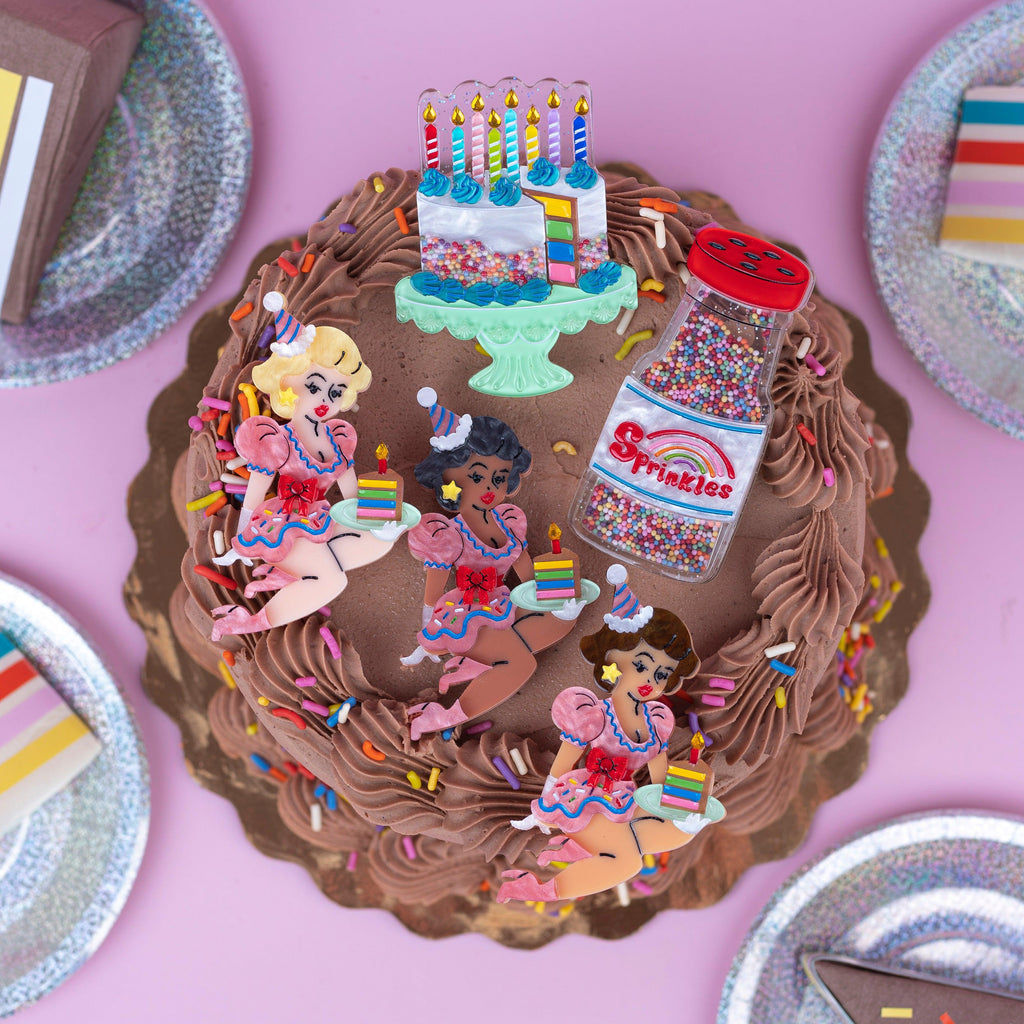 "Slice, Slice Baby" Birthday Cake Brooch by Lipstick & Chrome x Club Eggie - Quirks!