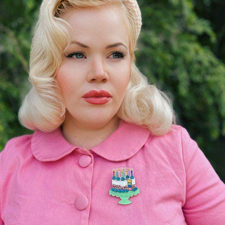 "Slice, Slice Baby" Birthday Cake Brooch by Lipstick & Chrome – view 3