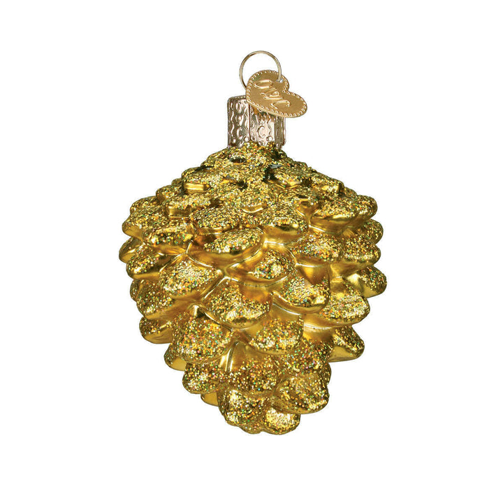 Old World Christmas Small Gold Pine Cone Blown Glass Ornament