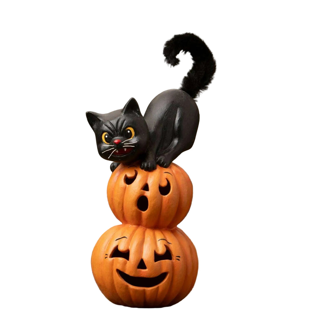 Small Pumpkin Stack Black Cat by Bethany Lowe Designs, halloween decor