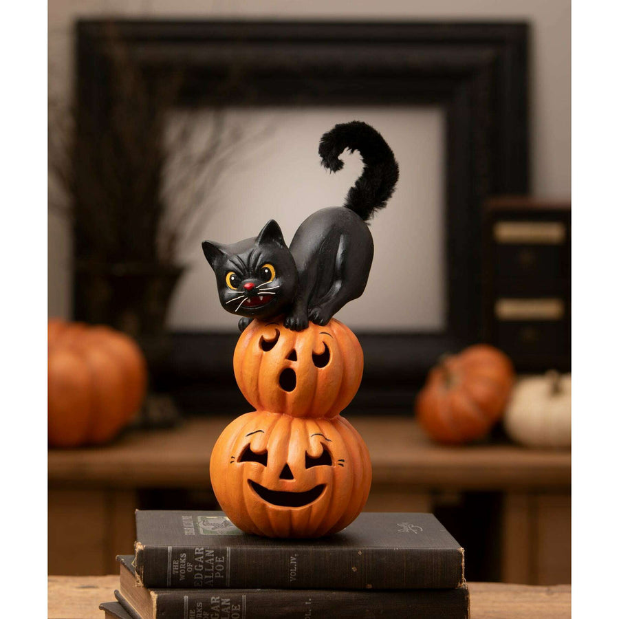 Small Pumpkin Stack Black Cat by Bethany Lowe Designs, halloween decor
