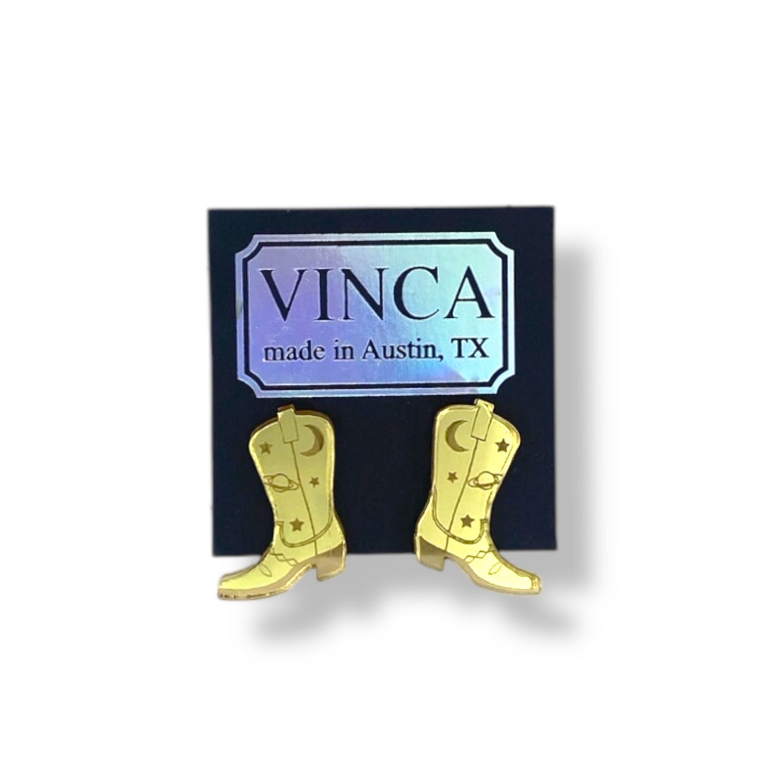 Space Cowboy Boot Stud Earrings - Mirror Gold