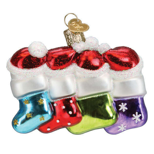 Old World Christmas Snow Family of 4 Blown Glass Ornament