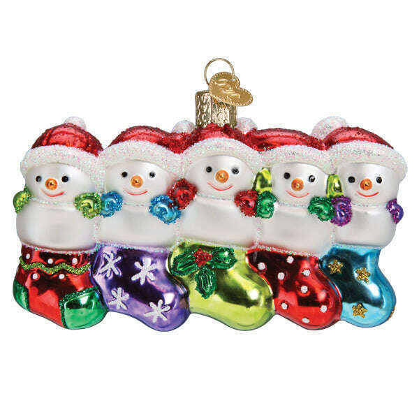 Old World Christmas Snow Family Of 5 Blown Glass Ornament