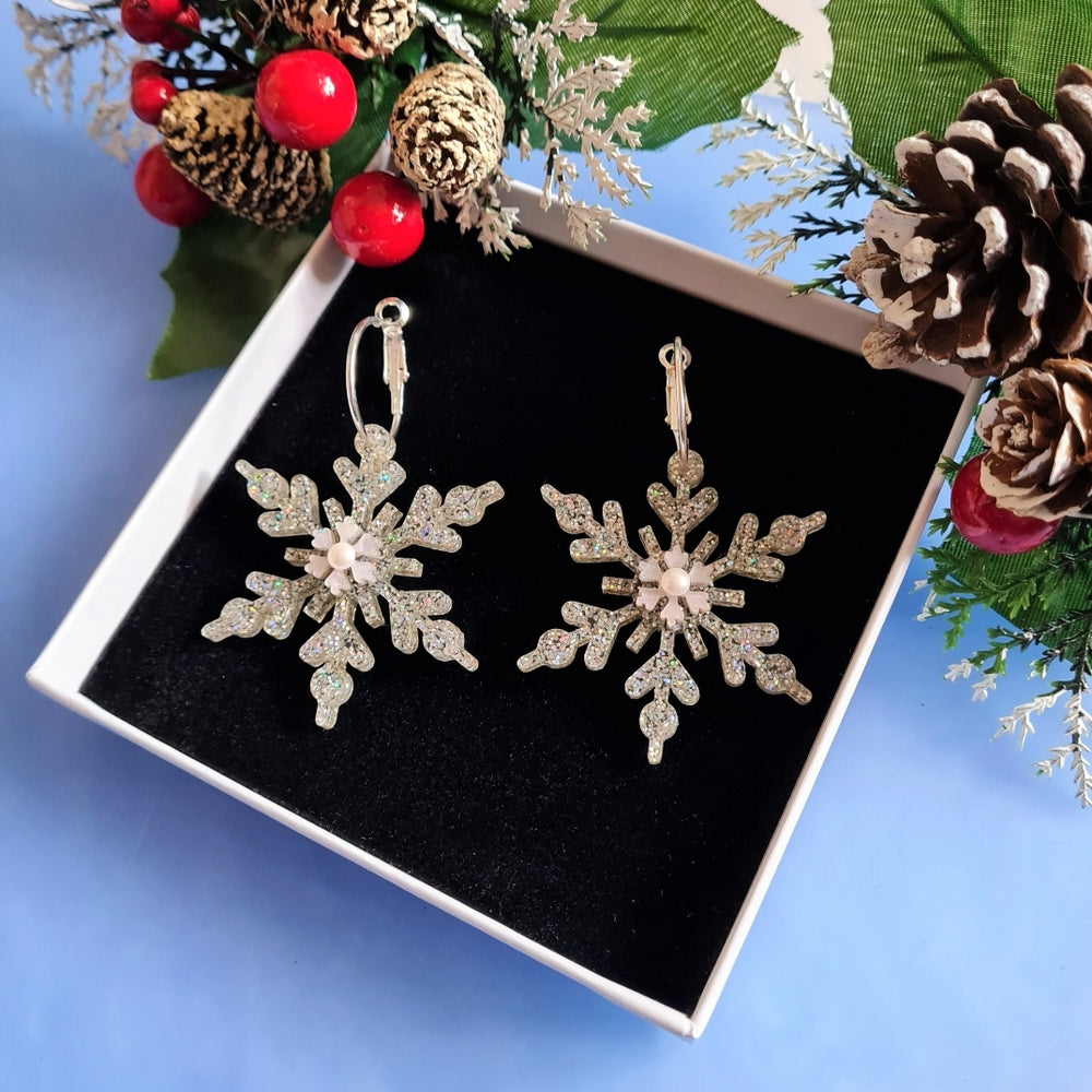 Snowflake Hoop Earrings by Cherryloco Jewellery