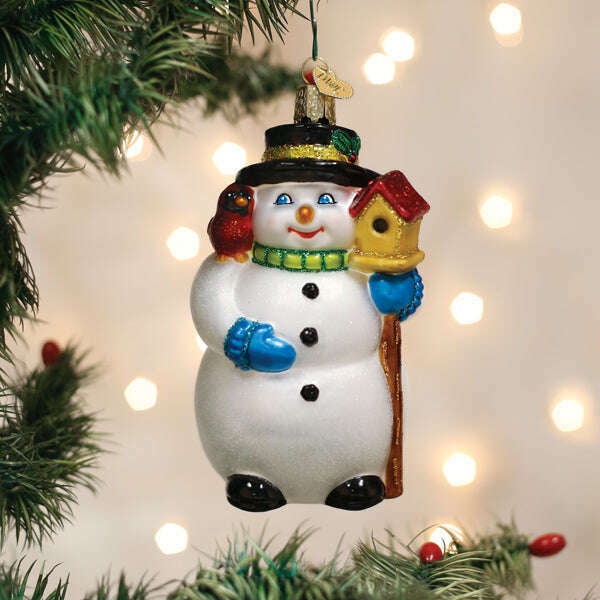 Old World Christmas Snowman with Cardinal Blown Glass Ornament