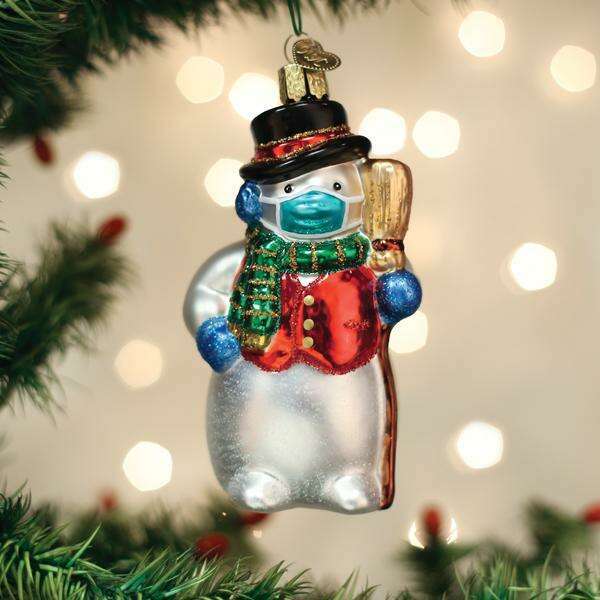 Old World Christmas Snowman With Face Mask Blown Glass Ornament
