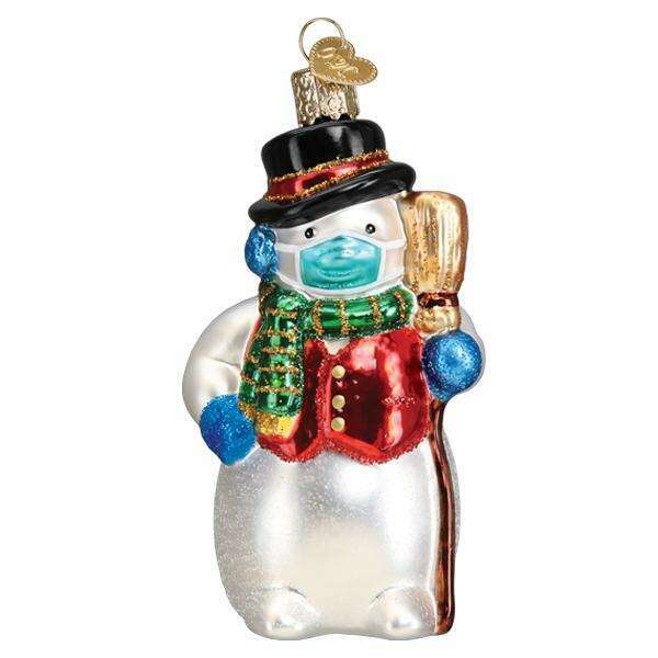 Old World Christmas Snowman With Face Mask Blown Glass Ornament