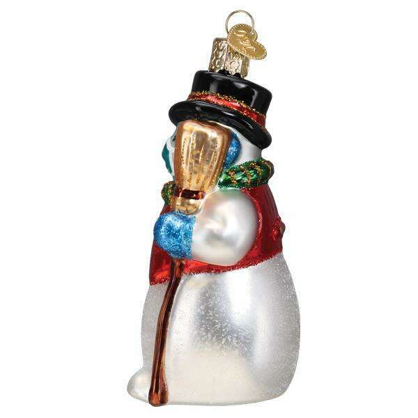 Old World Christmas Snowman With Face Mask Blown Glass Ornament