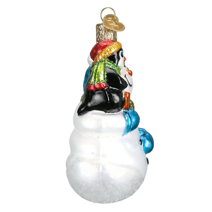 Old World Christmas Snowman with Penguin Pal Blown Glass Ornament