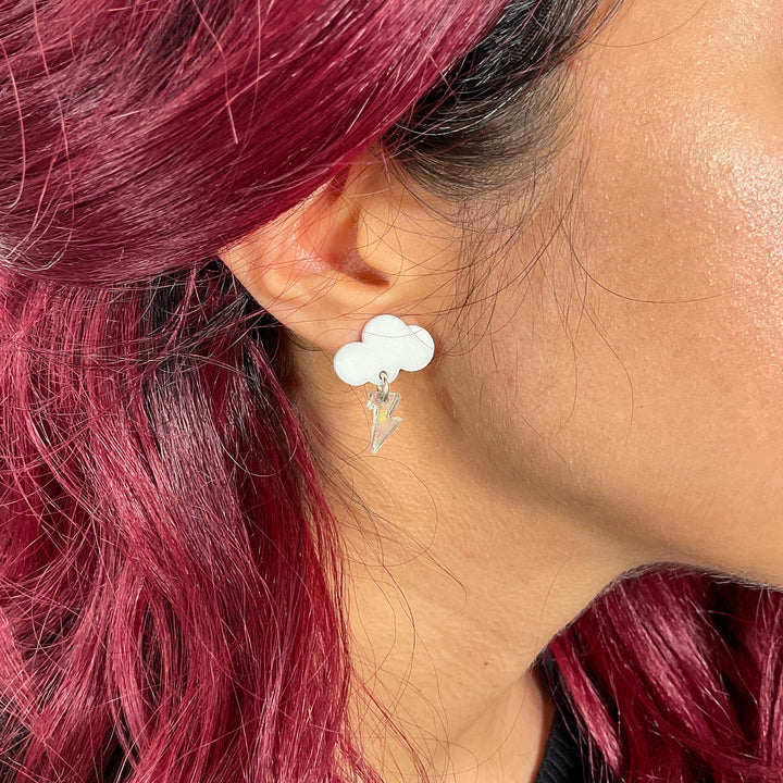 LAST CHANCE! Baby Rain Cloud Earrings - White/Iridescent