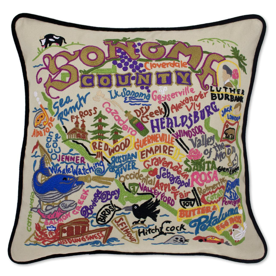 Sonoma County, CA Hand-Embroidered Pillow - Quirks!
