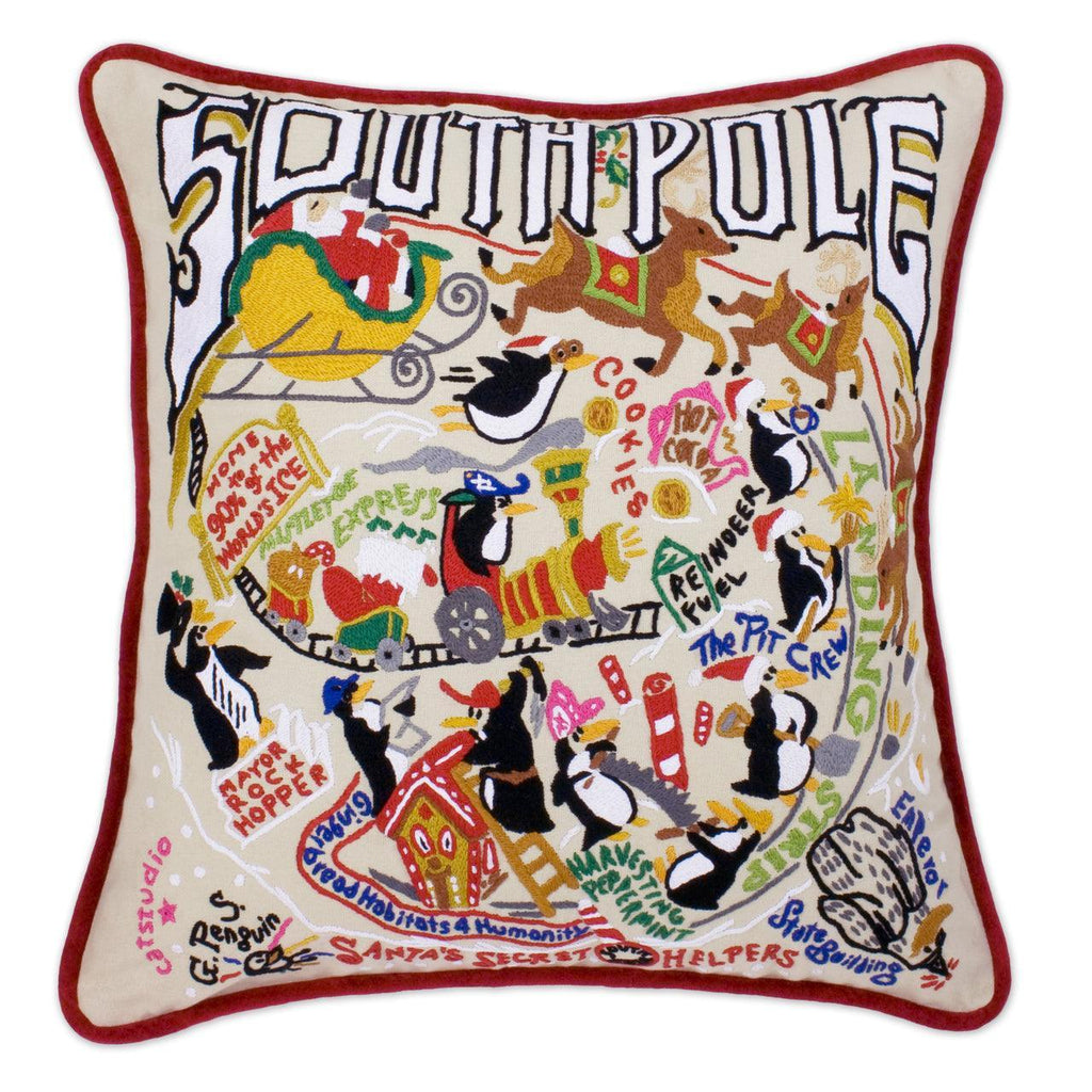 South Pole Christmas Hand-Embroidered Pillow - Quirks!