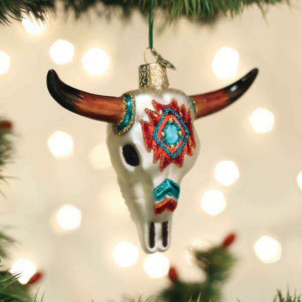 Old World Christmas Southwestern Steer Skull Blown Glass Ornament