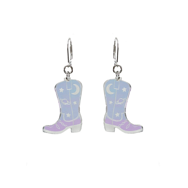 Space Cowboy Boot Dangle Dangle Earrings - Iridescent