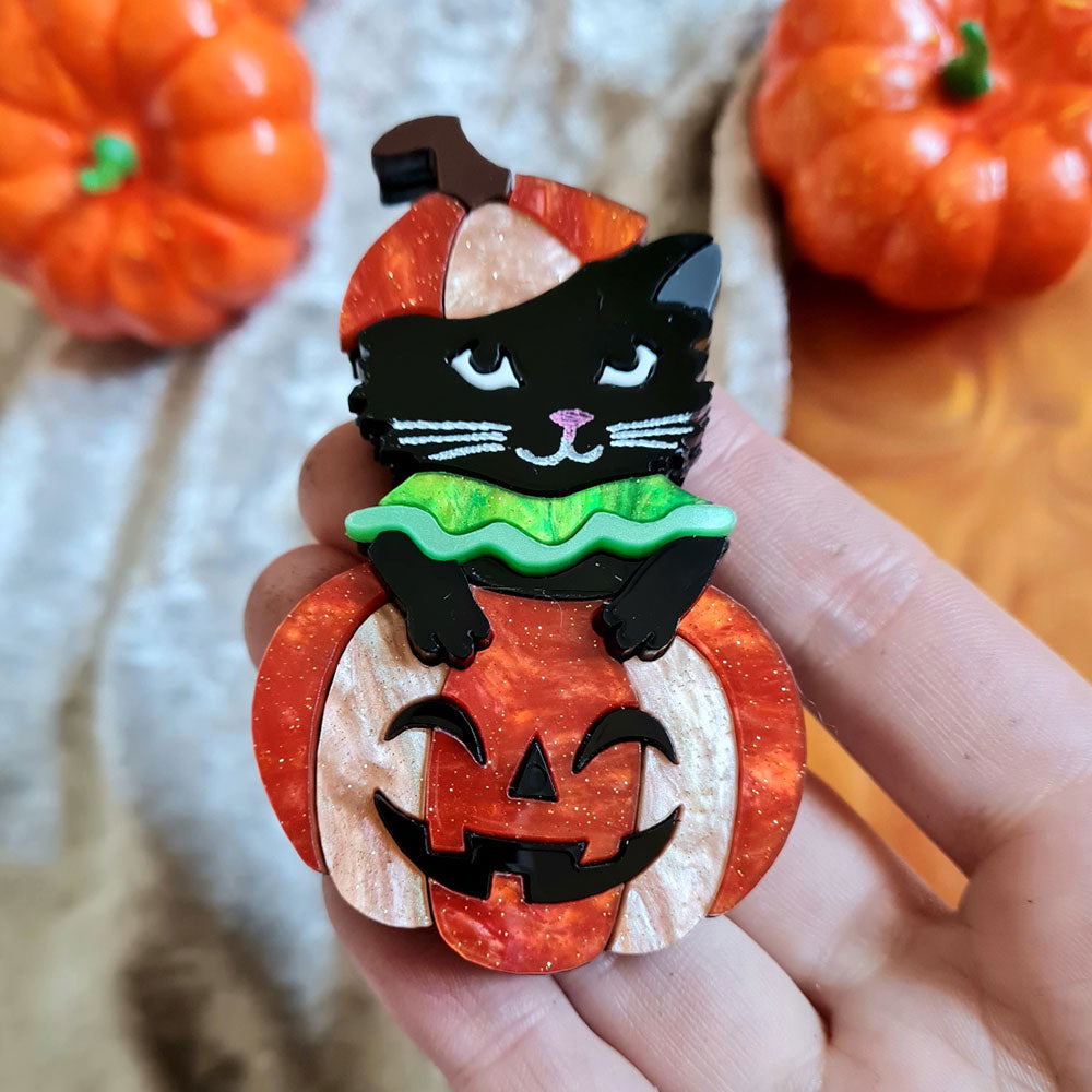 Sparkle Pumpkin Kitty Brooch By Cherryloco Jewellery 3