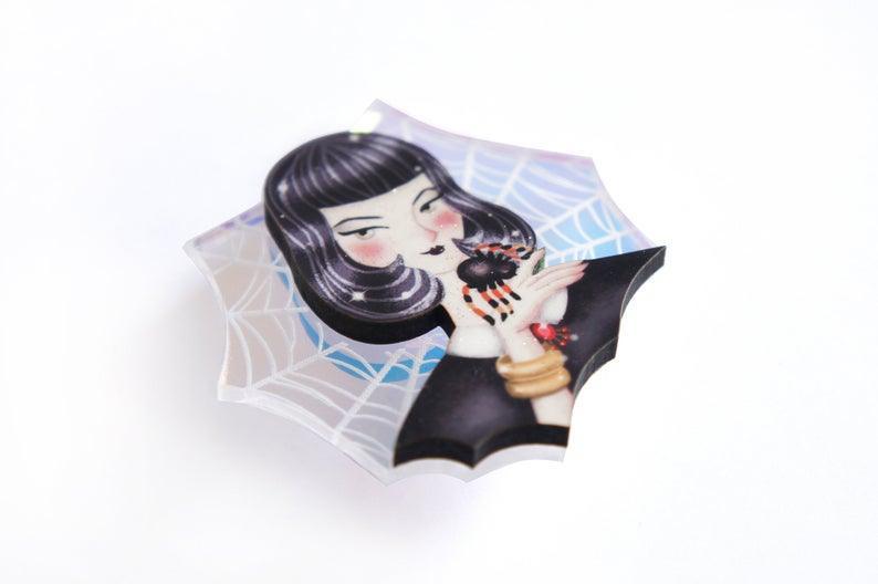 Spider Woman with Web Brooch by LaliBlue - Quirks!