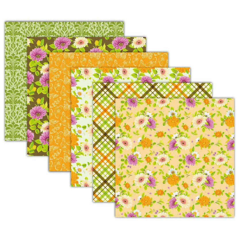 Spring Scrapbook Paper Pack. 12 Sheets of 15.2x15.2cm Heavyweight Paper Pad F07M2-3 AC230901-06