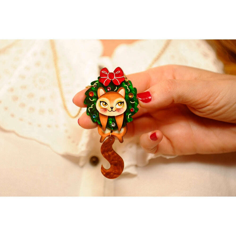 Squirrel in A Christmas Wreath Necklace by Laliblue – view 2