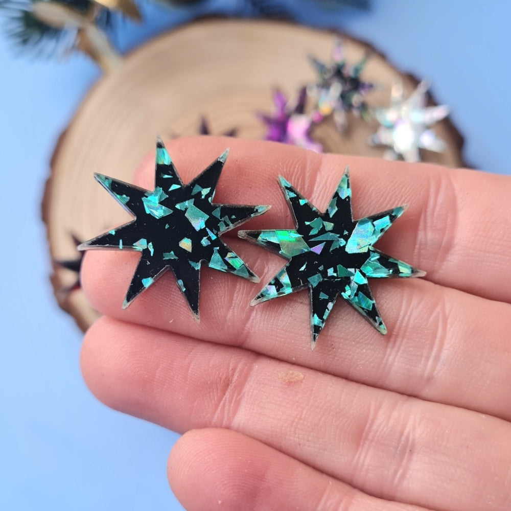 Starburst Stud Glitter Earrings by Cherryloco Jewellery 2