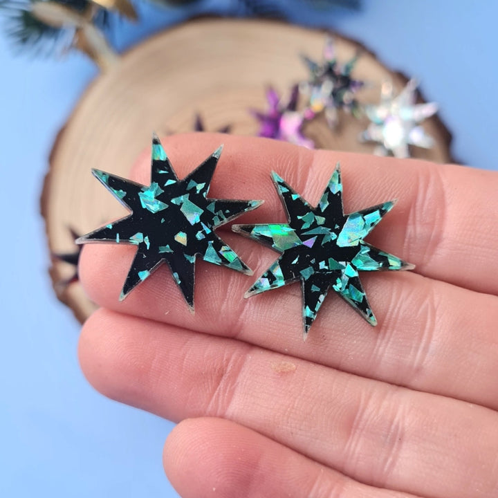 Starburst Stud Glitter Earrings by Cherryloco Jewellery 2