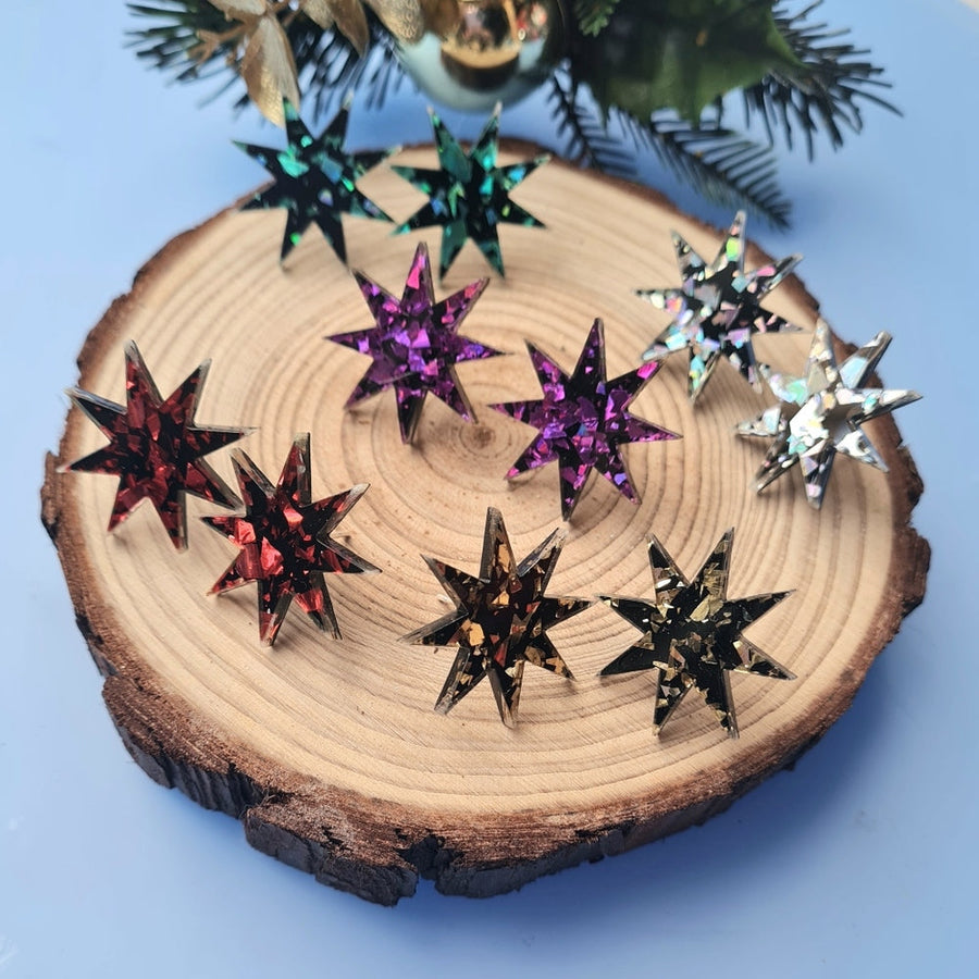 Starburst Stud Glitter Earrings by Cherryloco Jewellery