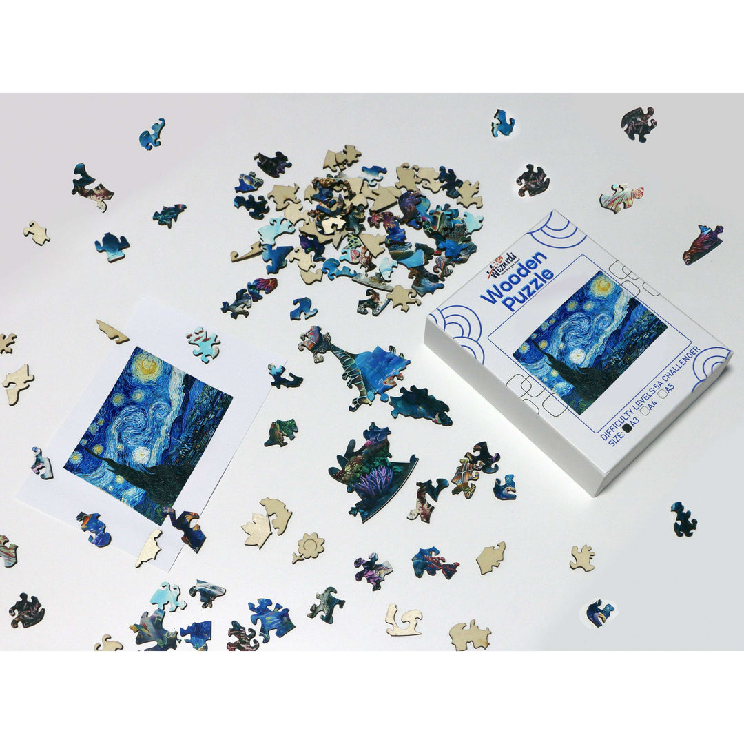 Starry Night after Van Gogh - Jigsaw Wooden Puzzle by Wizardi F07N9-1