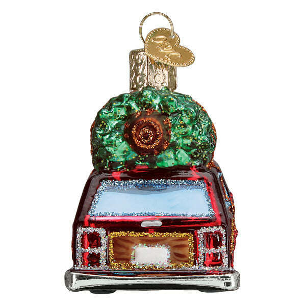 Old World Christmas Station Wagon with Tree Blown Glass Ornament