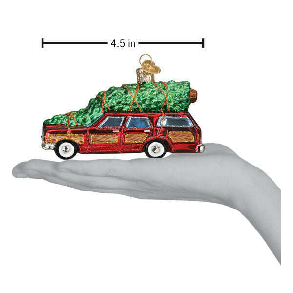 Old World Christmas Station Wagon with Tree Blown Glass Ornament