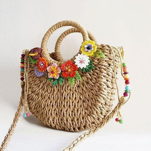 Straw Bag with Tropical Flowers by Laliblue - Quirks!