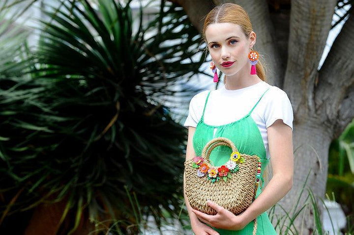 Straw Bag with Tropical Flowers by Laliblue - Quirks!