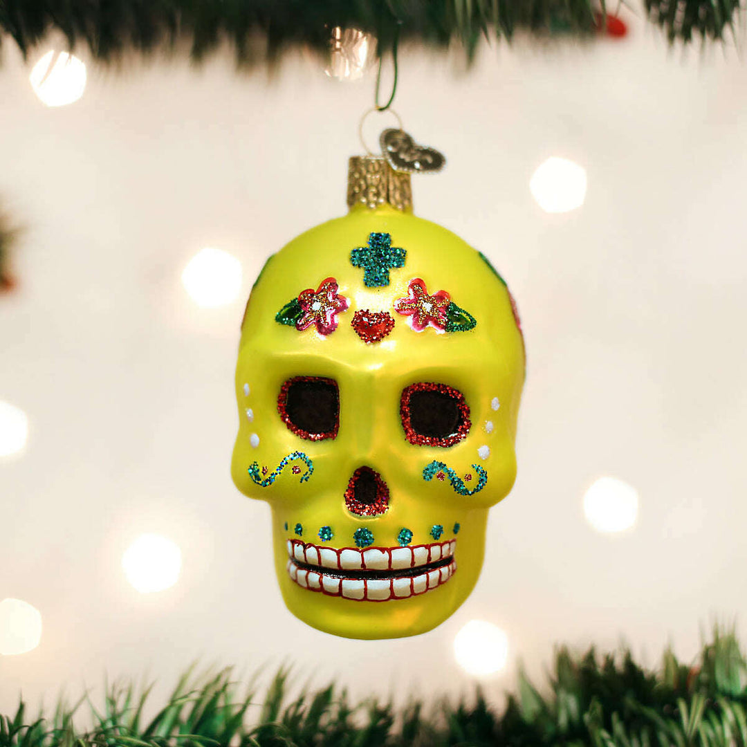 Old World Christmas Sugar Skull Halloween Blown Glass Ornament