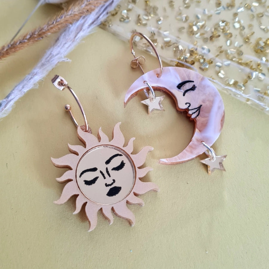 Sun And Moon Dangle Earrings by Cherryloco Jewellery