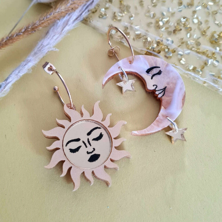 Sun And Moon Dangle Earrings by Cherryloco Jewellery