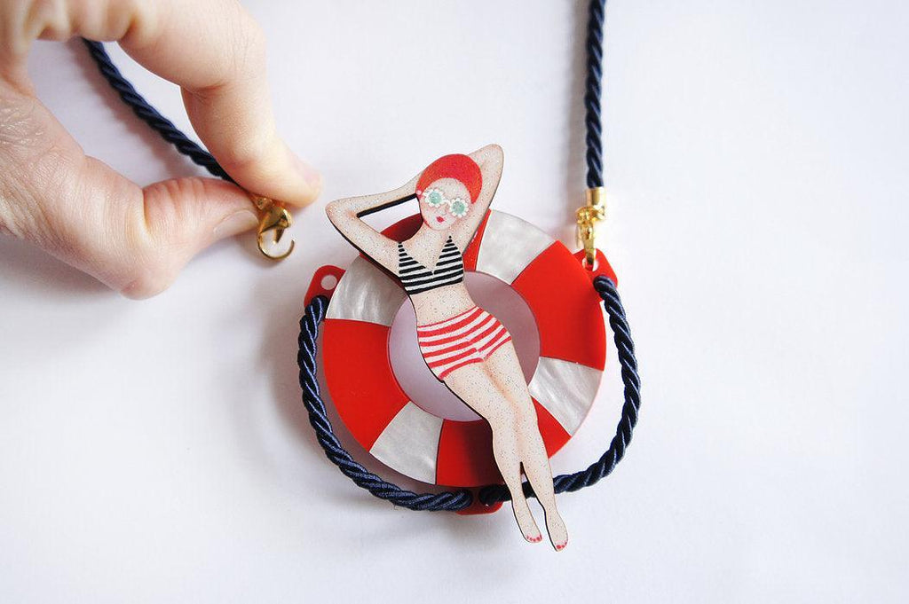 Sun Bather Pin Up Inspired Brooch and Necklace by Laliblue - Quirks!