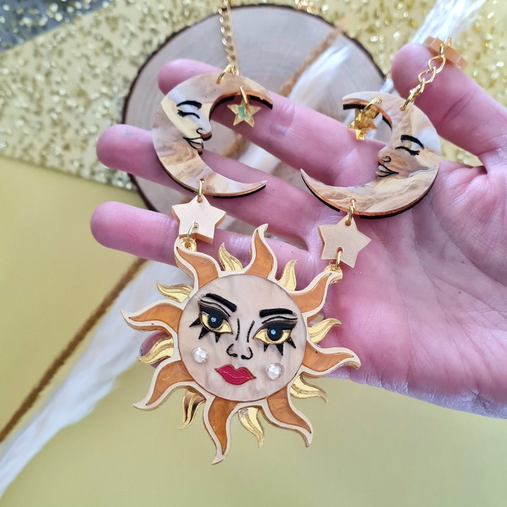 Sun Moon And Stars Statement Charm Necklace by Cherryloco Jewellery 1