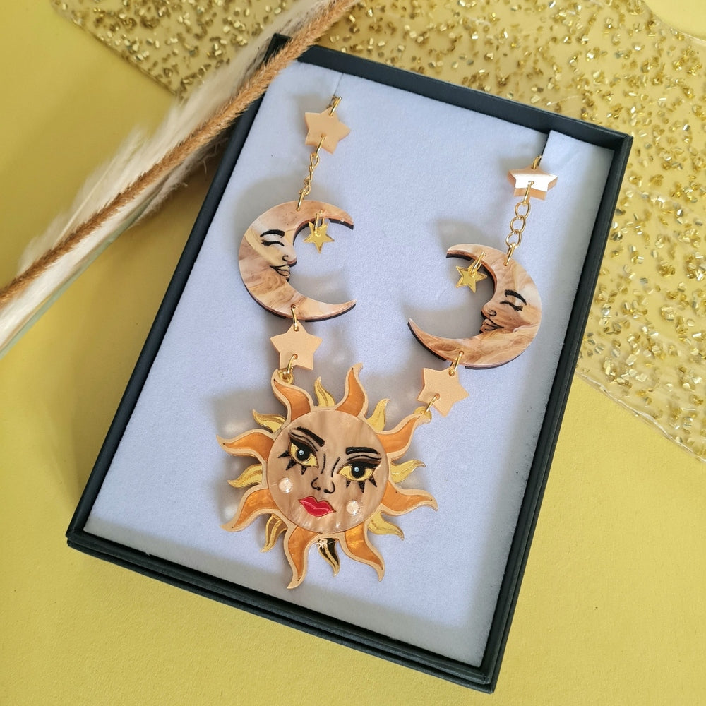 Sun Moon And Stars Statement Charm Necklace by Cherryloco Jewellery 2