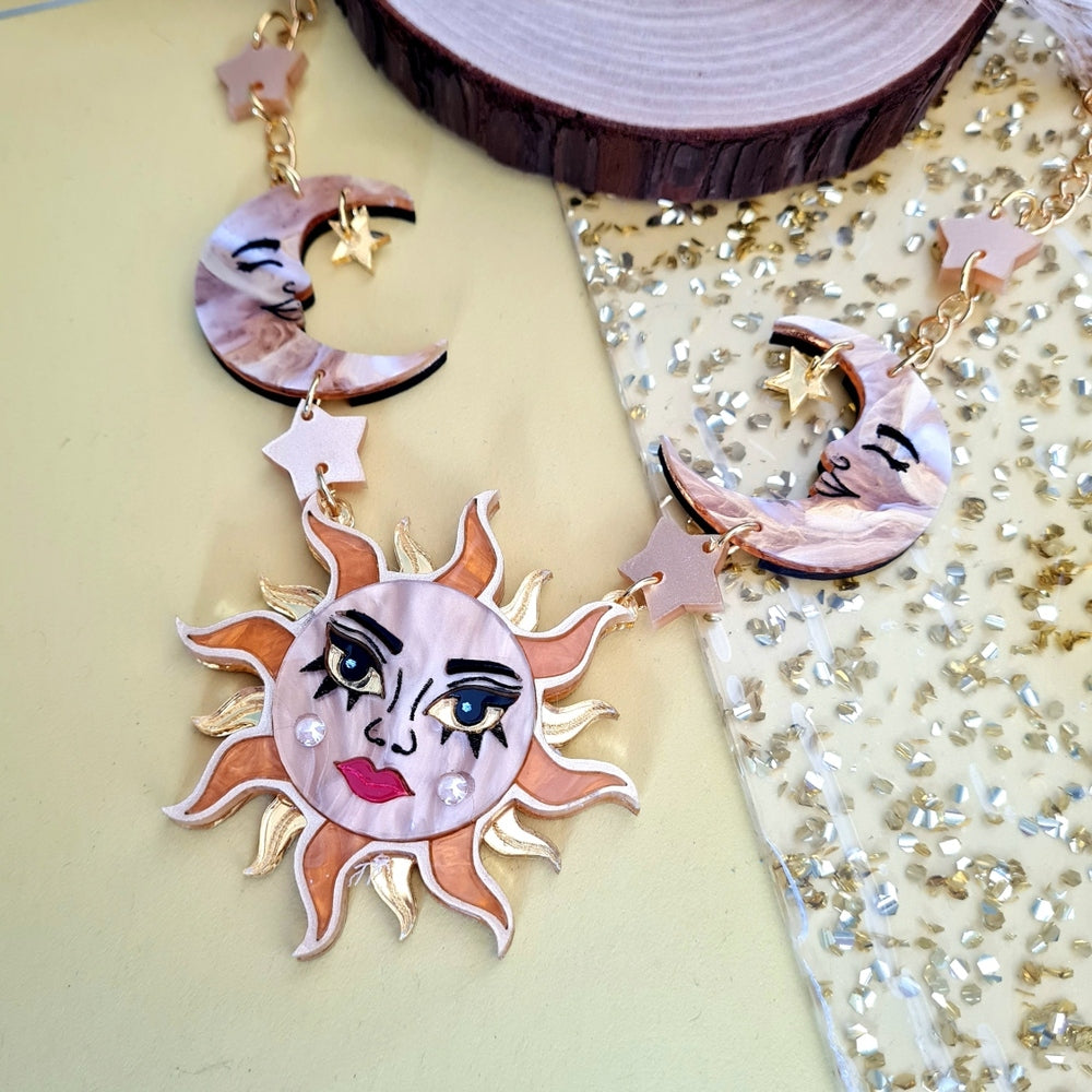 Sun Moon And Stars Statement Charm Necklace by Cherryloco Jewellery 3