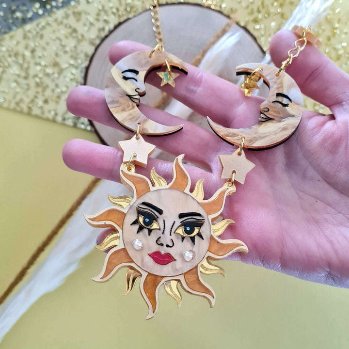 Sun Moon And Stars Statement Charm Necklace by Cherryloco Jewellery 1