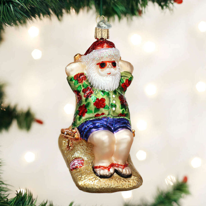Old World Christmas Sunning Santa Blown Glass Ornament