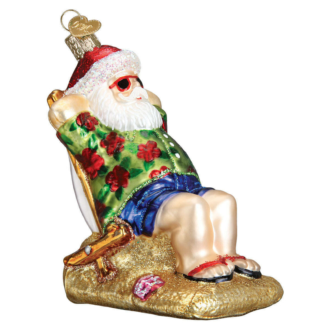 Old World Christmas Sunning Santa Blown Glass Ornament