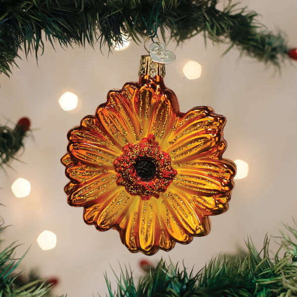 Old World Christmas Sunset Gerbera Daisy Blown Glass Ornament