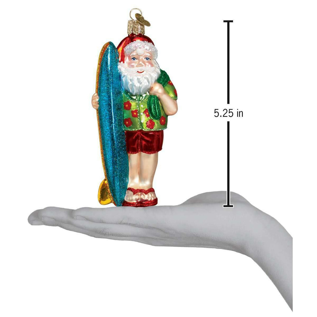 Old World Christmas Surfer Santa Blown Glass Ornament