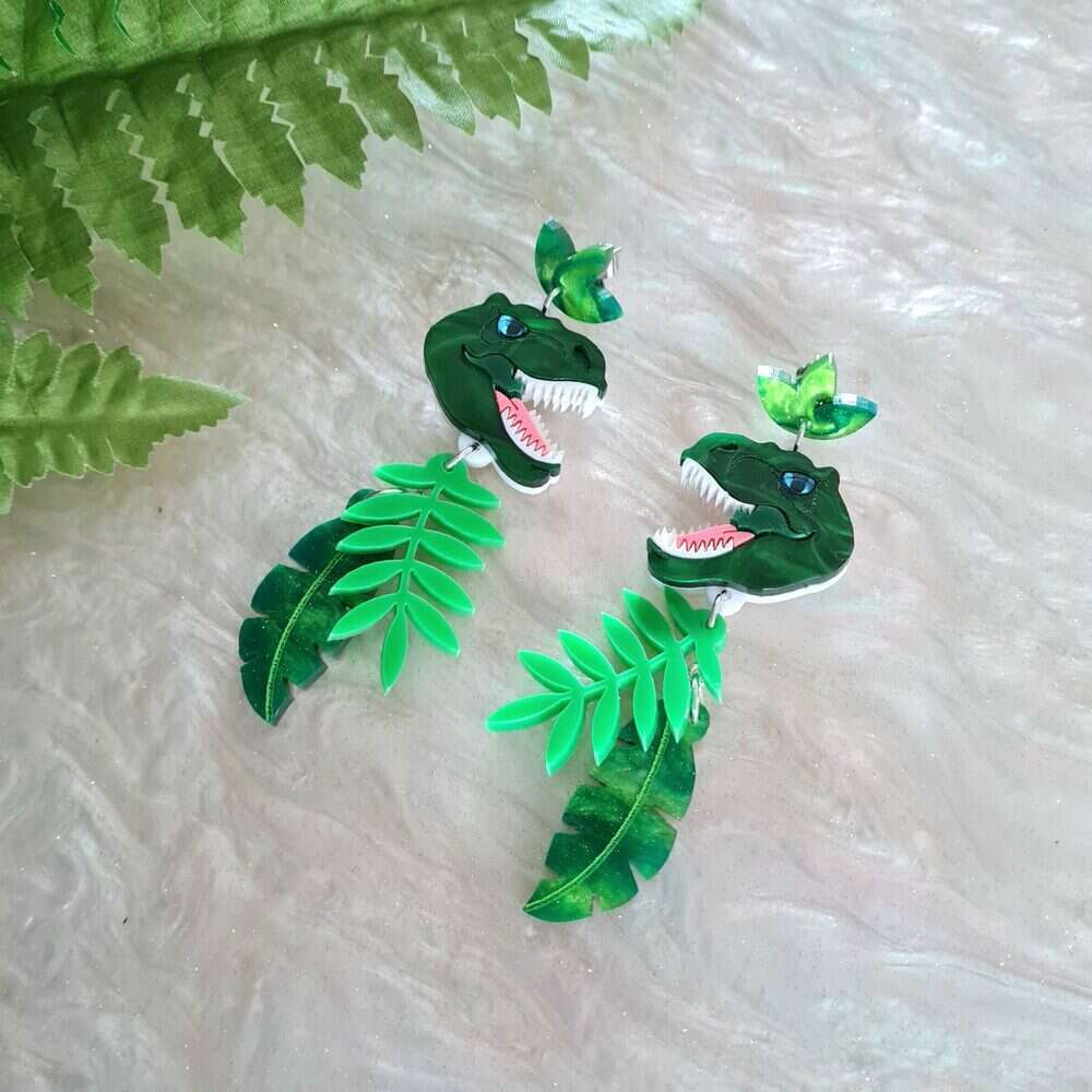 T Rex Dinosaur Charm Earrings by Cherryloco Jewellery 1