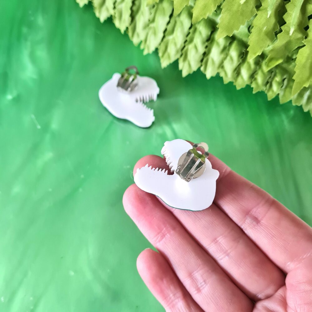T Rex Dinosaur Statement Studs by Cherryloco Jewellery 3