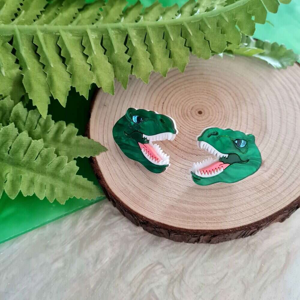 T Rex Dinosaur Statement Studs by Cherryloco Jewellery